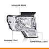 G-PLUS Headlights Assembly, Compatible with Ford F150 2009 2010 2011 2012 2013 2014 (NOT Fit LED Style,Only Fit without LED Style) bumper Headlamp Clear lens Chrome Housing Clear Reflector