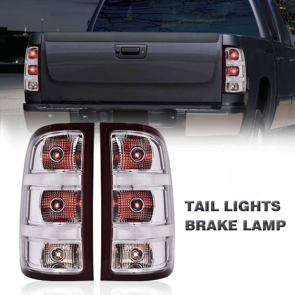 G-PLUS Tail Lights w/Bulbs & Wiring Harness Compatible with 2007-2014 Chevy Silverado 1500 2500 3500 2007-2009 GMC Sierra 3500 HD Taillights Taillamps Brakelights Luces Traseras Faros TraserosAssembly