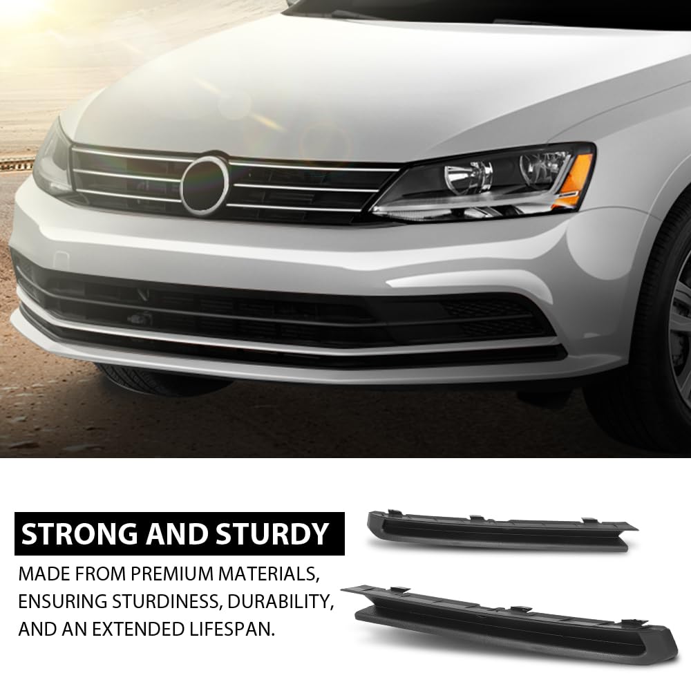 G-PLIS Bumper Trim w/Fog Light Hole Front LH and RH Compatible with Volkswagen Jetta Wolfsburg Edition 2015-2018 5C6807234A9B9, 5C6807233A9B9, VW1039137, VW1038137 Black