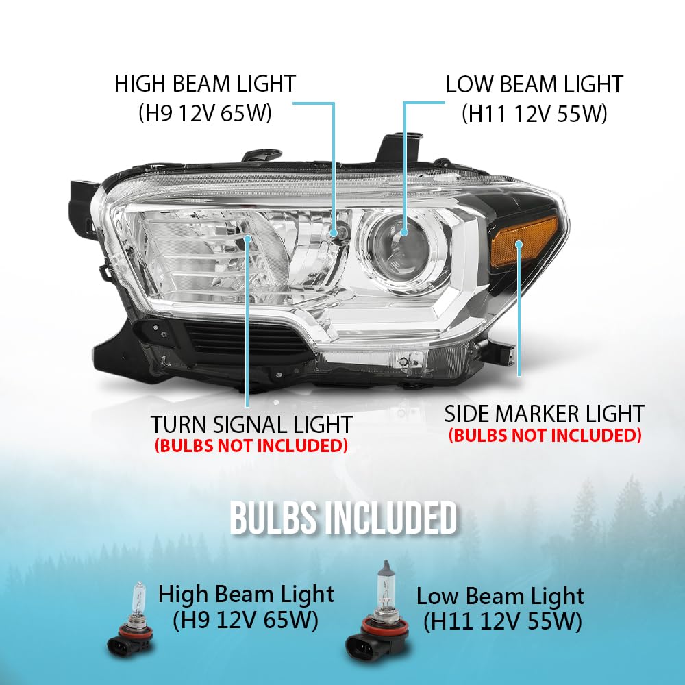 G-PLUS Headlight Assembly Left Side Compatible with Toyota Tacoma SR5 Crew Cab/Extend Cab Pickup 2019-2023 White and Black