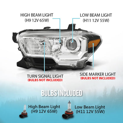 G-PLUS Headlight Assembly Left Side Compatible with Toyota Tacoma SR5 Crew Cab/Extend Cab Pickup 2019-2023 White and Black
