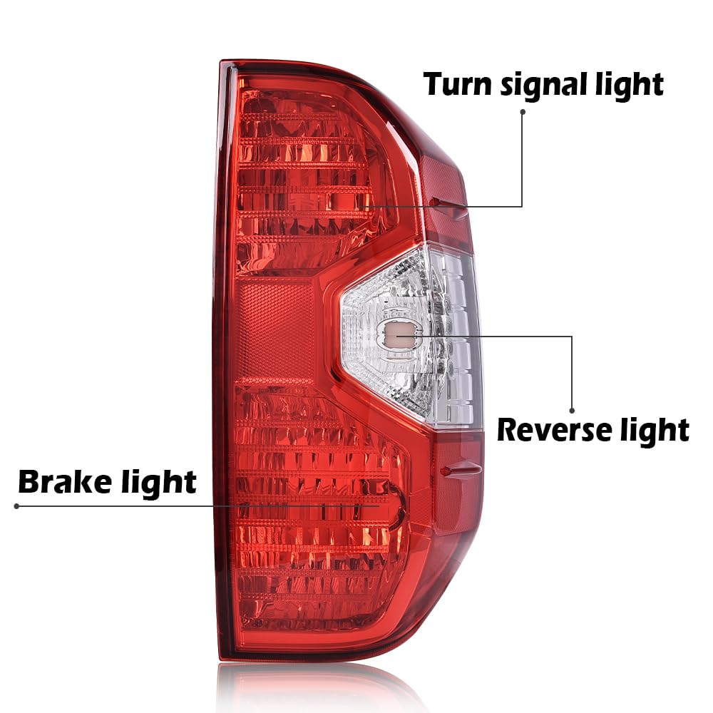 G-PLUS Rear Right Tail Light Assembly Compatible with Toyota Tundra 2014 2015 2016 2017 2018 2019 2020 2021, Right Passenger Side Rear Lamp, Red Lens Chrome Housing, 815500C100