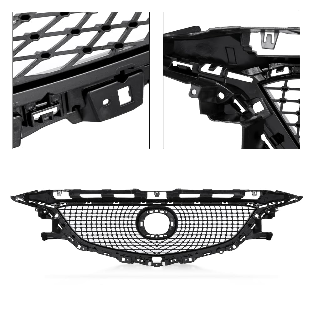 G-PLUS Front Bumper Upper Grille Compatible with Mazda 6 Atenza 2014-2016 Mesh Hood Grill ABS Black