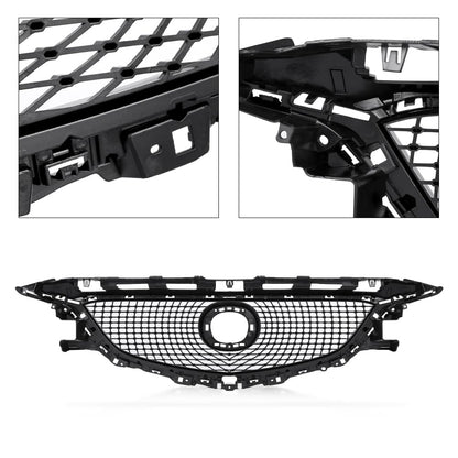 G-PLUS Front Bumper Upper Grille Compatible with Mazda 6 Atenza 2014-2016 Mesh Hood Grill ABS Black