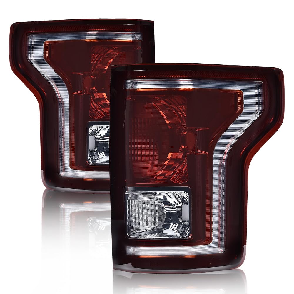 G-PLUS Rear Tail Lights Compatible with Ford F150 2015 2016 2017 Taillamps Brakelights w/bulb Luces Traseras Smoke lens FO2800239C FO2801239C Left and Right Side Rear Brake Lamps Assembly