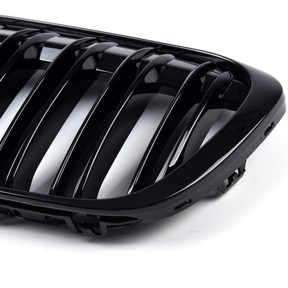 Front Kidney Grille Replacement For BMW X1 F48 F49 2016-2020 Double Line Glossy Black Grill One Pair