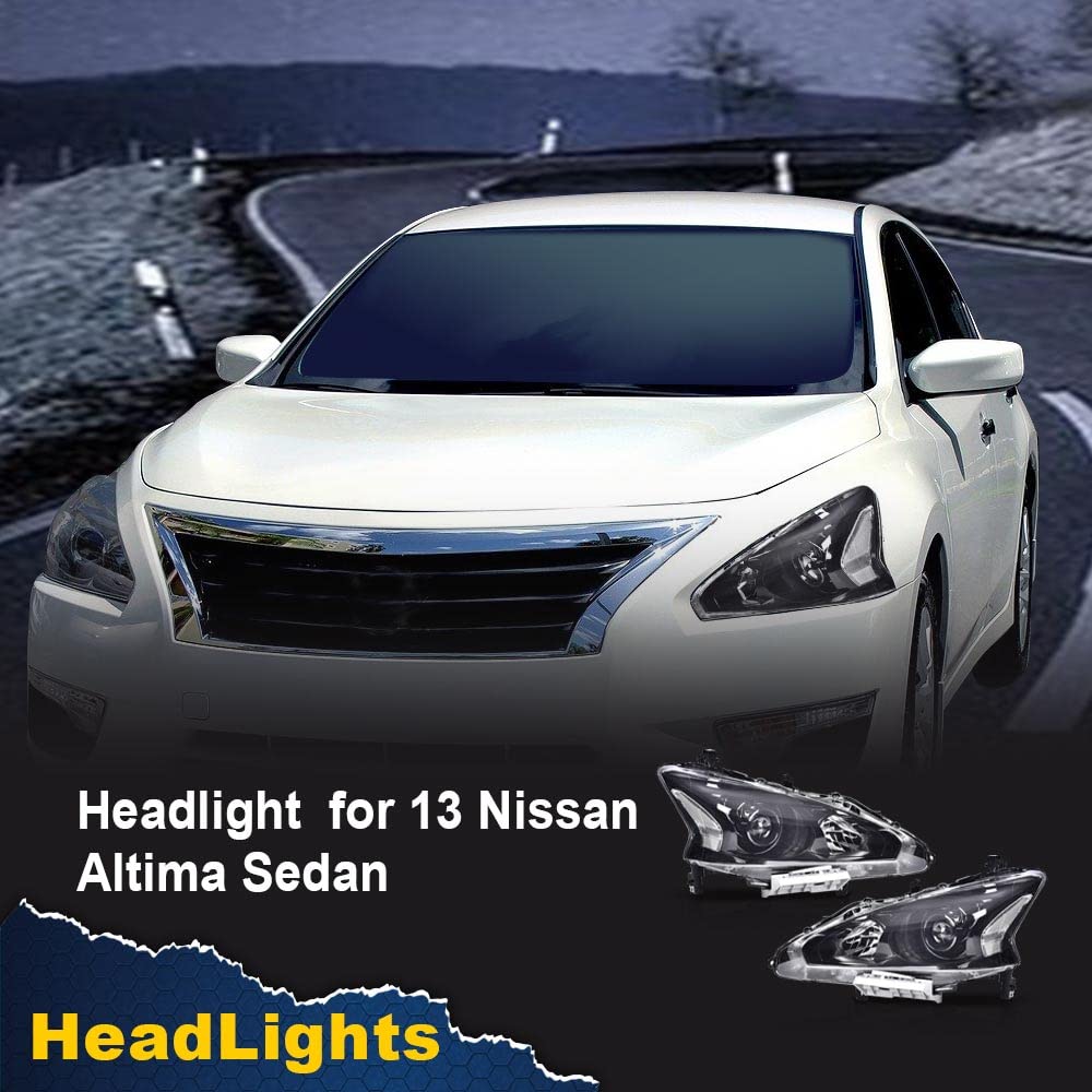 G-PLUS Headlights Assembly Compatible With 2013 2014 2015 Nissan Altima 4-Door Sedan Factory Style Automotive Halogen Model Headlamps (Clear Lens Black Housing Clear Reflector),faros delanteros