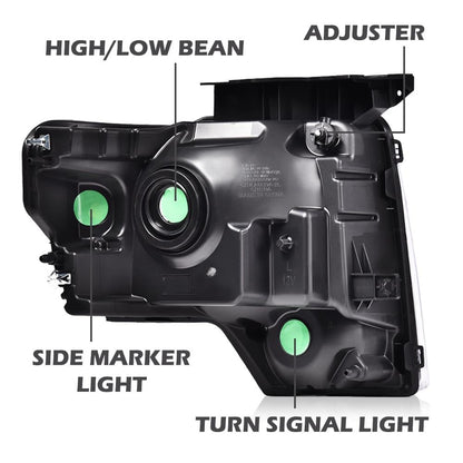 G-PLUS Headlights Assembly, Compatible with 2009-2014 Ford F150(NOT Fit LED Style,Only Fit w/o LED Style) Clear Lens Chrome Housing Amber Reflector, Left & Right Bumper Headlamps,faros delanteros