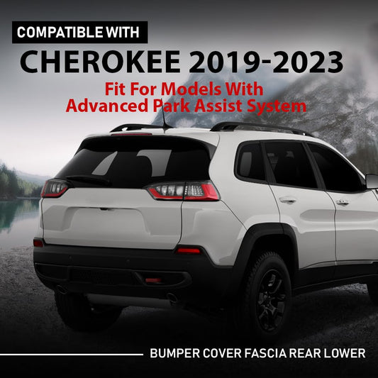 G-PLUS Rear Lower Bumper Cover Fascia Compatible with Jeep Cherokee 2019-2023, Fit Models with Advanced Park Assist System, 68407957AA, CH1100A49, Black