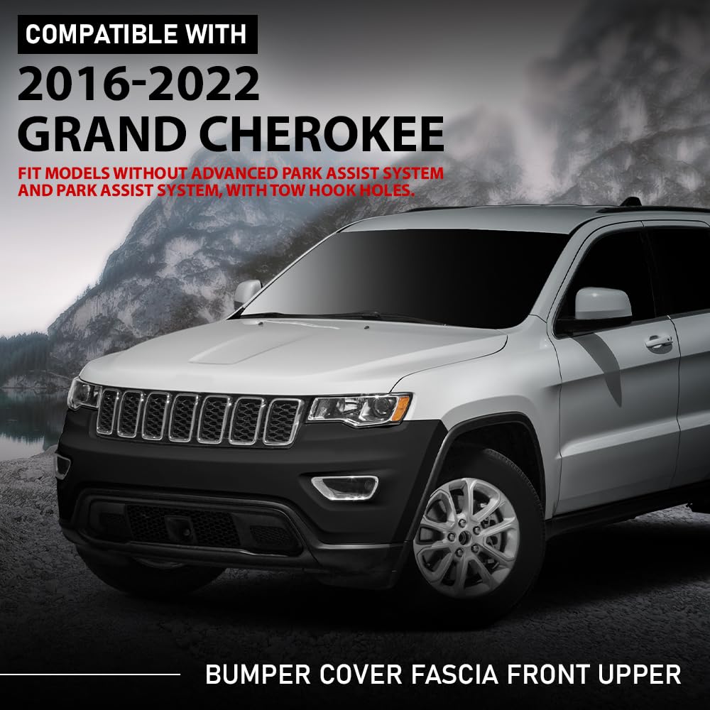 G-PLUS Bumper Cover Fascia Front Upper Compatible with Jeep Grand Cherokee 2016-2022,Fit Models without Park Assist System, With Tow Hook Holes
