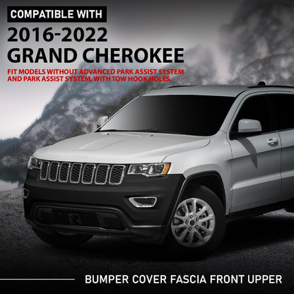 G-PLUS Bumper Cover Fascia Front Upper Compatible with Jeep Grand Cherokee 2016-2022,Fit Models without Park Assist System, With Tow Hook Holes