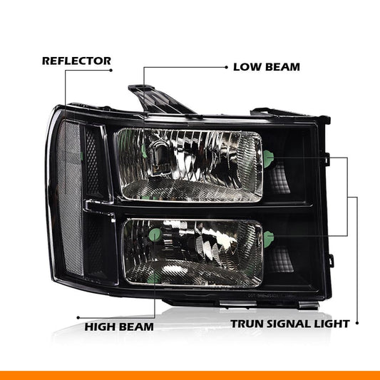 G-PLUS Tube Projector Headlights Assembly HEADLIGHTS | Fit GMC Sierra 1500 2007-2013 /HEADLIGHTS | Fit GMC Sierra 2500HD 3500HD 2007-2014 Headlamps Clear Lens Black Housing Clear Reflector Left & Right,faros delanteros