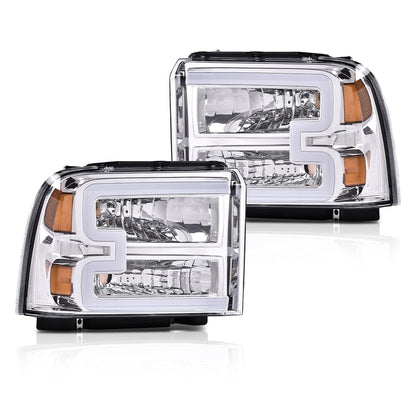 G-PLUS LED DRL Headlight Assembly Compatible with Ford F250 F350 F450 F550 Super Duty 05-07 /Fit Ford Excursion 05 HeadLamps LH & RH Clear lens Chrome Housing White Reflector FO2503217 ‎6C3Z13008CB