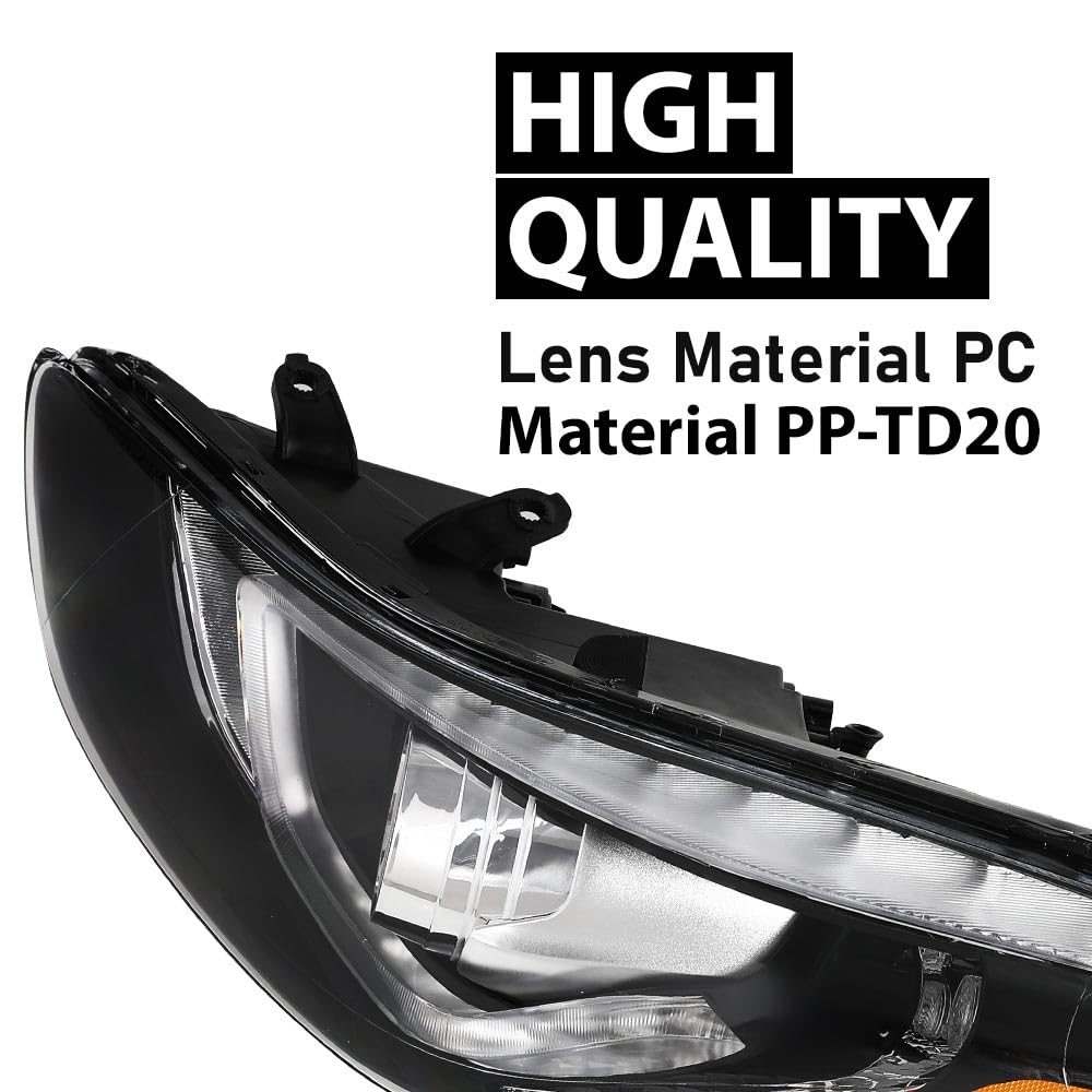 G-PLUS Headlight DRL LED Projector Driver LH Compatible with Hyundai Elantra 2014-2016 Clear Lens Black Housing Amber Reflector Bumper Headlamps,faros delanteros