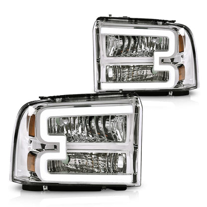 G-PLUS LED Headlights Compatible with Ford F250 F350 F450 F550 Super Duty 2005-2007 DRL BAR Headlamps Clear Lens Chrome Housing Amber Reflector,faros delanteros