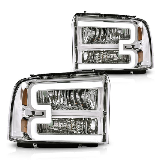 G-PLUS LED Headlights Compatible with Ford F250 F350 F450 F550 Super Duty 2005-2007 DRL BAR Headlamps Clear Lens Chrome Housing Amber Reflector,faros delanteros