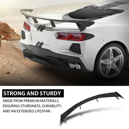 G-PLUS Rear High Wing Trunk Spoiler Compatible with Chevy Corvette C8 Models 2020-2024 Carbon Fiber Black