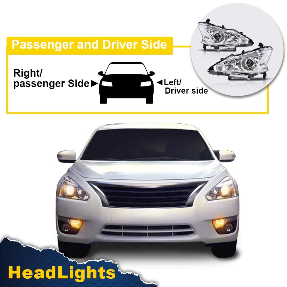 G-PLUS Headlights Compatible With 2013 2014 2015 Nissan Altima 4-Door Sedan Factory Style Automotive Halogen Model Headlamps (Clear Lens Chrome Housing Clear Reflector),faros delanteros