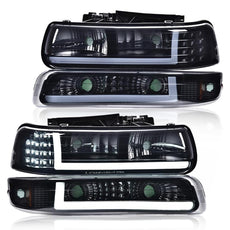 G-PLUS LED DRL Headlights for Chevy Silverado Tahoe Suburban 1999-2006 Smoky Lens