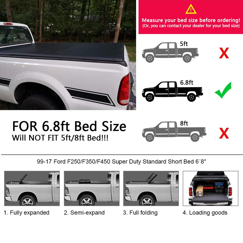 G-PLUS Soft Fold Four-FOLD Truck Bed Tonneau Cover 1999-2018 Compatible with Ford F250 F350 F450 Super Duty | Fits 6.8' 6.8ft Bed