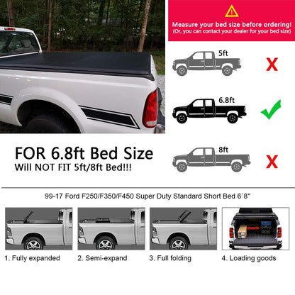 G-PLUS Soft Fold Four-FOLD Truck Bed Tonneau Cover 1999-2018 Compatible with Ford F250 F350 F450 Super Duty | Fits 6.8' 6.8ft Bed