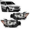 G-PLUS Headlights Halogen Projector Factory Headlamps LH+RH Set Compatible with Mazda CX-5 2013-2016 Clear Lens Chrome Housing Amber Reflector,faros delanteros