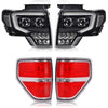 G-PLUS LED Tube Dual Headlight Tail Lights Assembly Fit Ford F150 2009-2014 Headlamps Clear lens Black Housing Clear Reflector Faros Delanteros