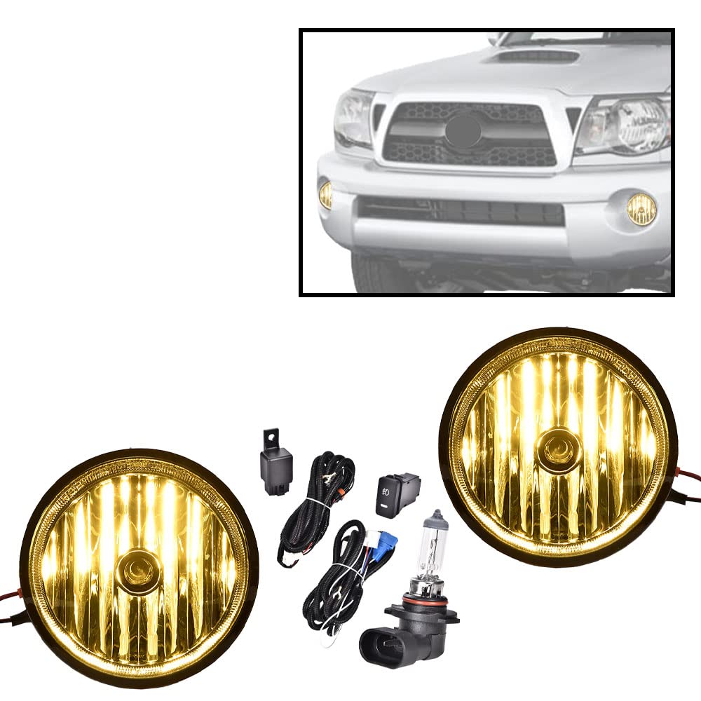 G-PLUS Front Bumper Fog Lights Assembly Compatible With 2005-2011 Toyota Tacoma/ 2007-2013 Tundra (Yellow lens) neblineros para autos delantero faros antiniebla