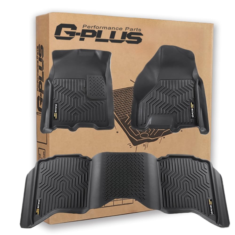 G-PLUS Floor Mats Compatible with Dodge Ram 1500 2009-2024 (fit 2019-2024 Classic Body) /Fit Ram 2500 3500 2010-2018 Crew Cab w/Auto Trans All Weather Protection TPE Floor Cargo Liners
