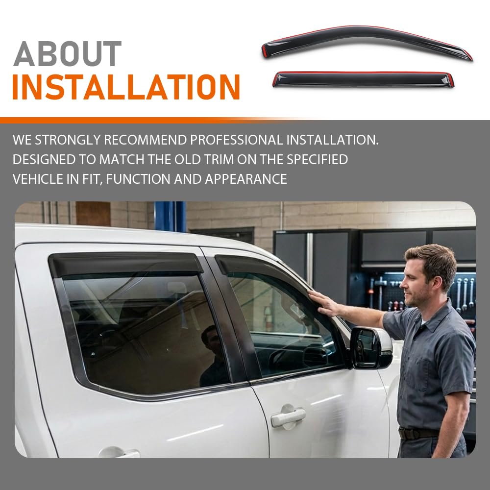 G-PLUS in-Channel Auto Vent Window Visor Compatible with Toyota Tundra CrewMax Only 2022-2026 Not Fit Double Cab 4PCS Smoky