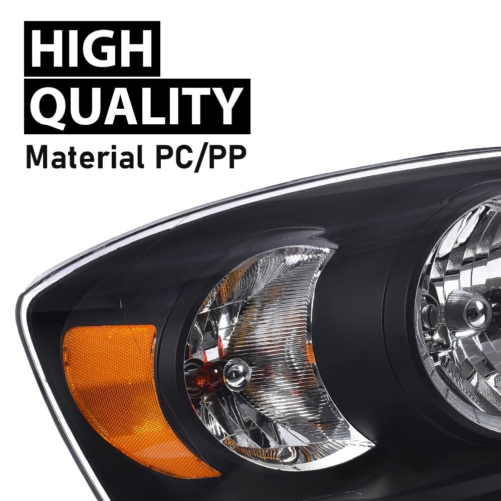 G-PLUS Headlights w/Bulbs Compatible with Dodge Ram 1500 2006-2008/Fit Dodge Ram 2500 3500 2006-2009,CH2503180 Clear Lens Black Housing Amber Reflector Bumper Headlamps,faros delanteros Assembly