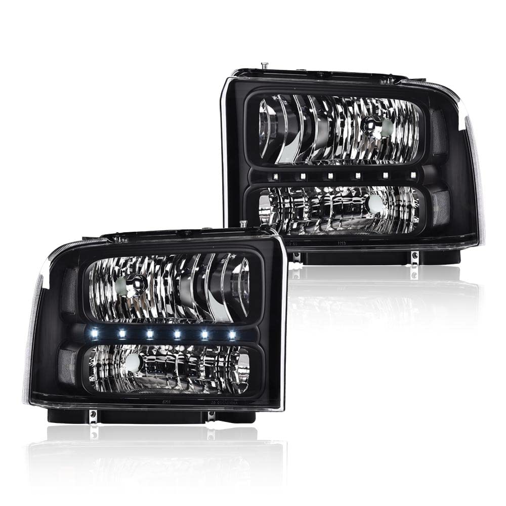 G-PLUS LED Headlights Assembly Compatible with Ford F250 F350 F450 F550 Super Duty 2005 2006 2007, Headlamps DRL BAR Point Style Clear Lens Black Housing Clear Reflector,faros delanteros