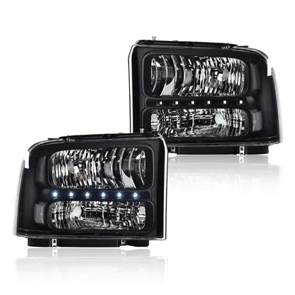 G-PLUS LED Headlights Assembly Compatible with Ford F250 F350 F450 F550 Super Duty 2005 2006 2007, Headlamps DRL BAR Point Style Clear Lens Black Housing Clear Reflector,faros delanteros
