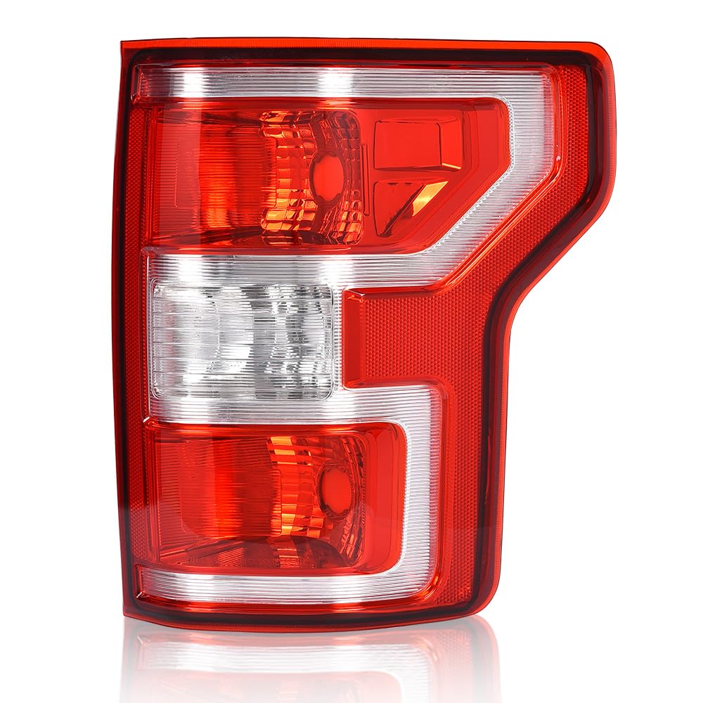 G-PLUS Rear Tail Lamp Light W/o Bulbs and Wiring Harness Compatible with Ford F150 2018 2019 2020 JL3Z13404H, FO2801265 Red Lens Chrome Housing Right Passenger Side Luces TraserasAssembly
