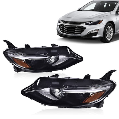 G-PLUS Headlights Assembly Compatible with Chevy Malibu 2019 2020 2021 Headlamps Set Pair Left & Right Front Halogen ‎Clear Lens Black Housing Amber Reflector,faros delanteros