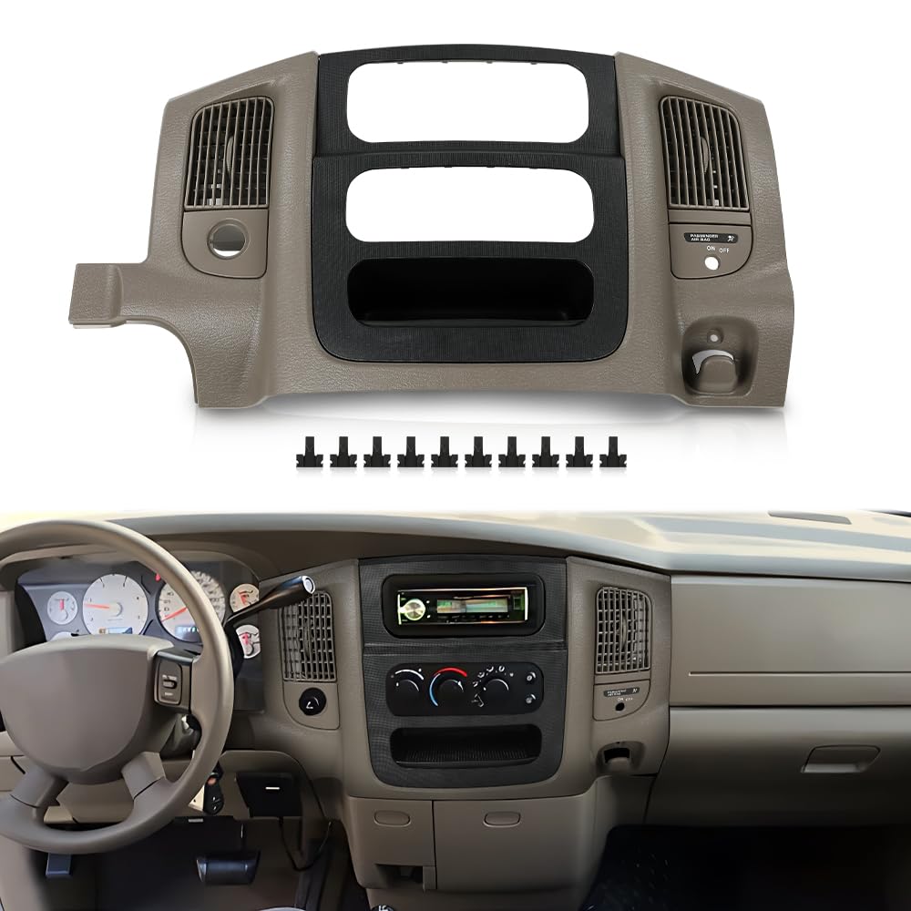 G-PLUS Dash Radio Trim Bezel Cover Surround Panel w/Air Vent & Storage Compatible with Dodge Ram 1500 2002-2005/Fits Dodge Ram 2500 3500 2003-2005 Beige