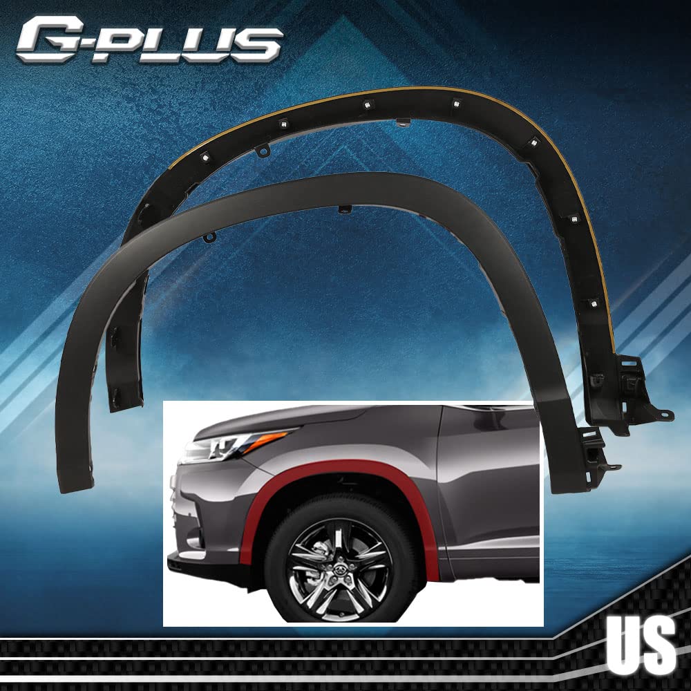 G-PLUS Fender Flares Compatible With 2014-2018 Toyota Highlander, Front Primed Plastic Wheel Cover,Front Left & Right Side