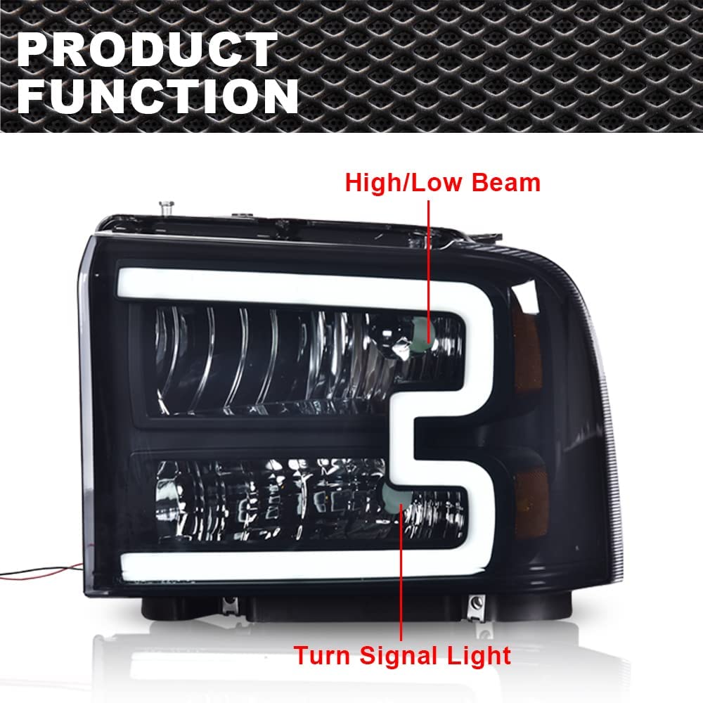 G-PLUS LED DRL Headlights, Compatible with 2005 2006 2007 Ford F250 F350 F450 F550 Super Duty Bumper Headlamps, Smoky Lens Black Housing Amber Reflector,faros delanteros