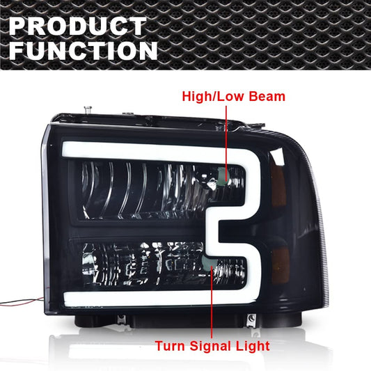 G-PLUS LED DRL Headlights, Compatible with 2005 2006 2007 Ford F250 F350 F450 F550 Super Duty Bumper Headlamps, Smoky Lens Black Housing Amber Reflector,faros delanteros