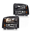 G-PLUS Headlights Assembly Bumper Headlamps Fit Ford F250 F350 F450 F550 Super Duty 1999-2004; Fit Ford Excursion 2000-2004 Clear Lens Black Housing Amber Reflector,faros delanteros