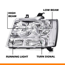 G-PLUS Headlights Assembly for Chevy Tahoe Suburban Avalanche 2007-2014 Pair Clear Chrome Clear Side View
