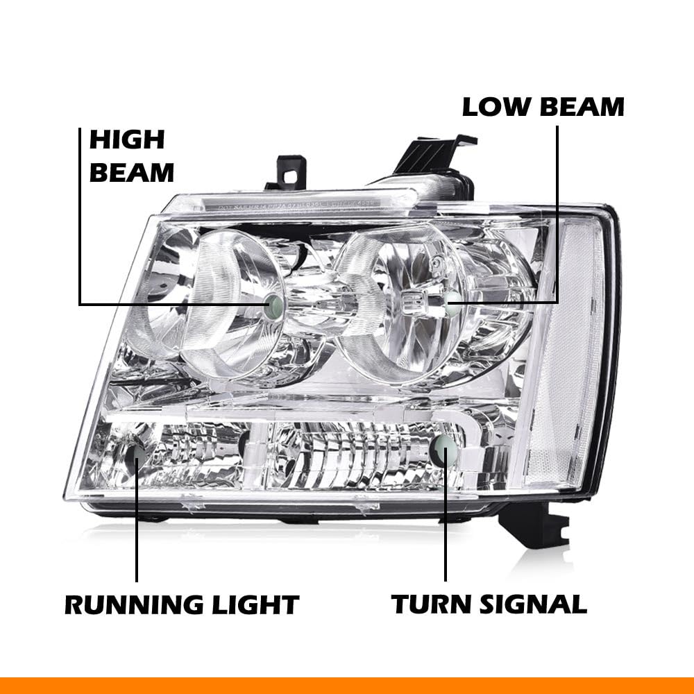 G-PLUS Headlights Assembly Compatible with Chevy Tahoe Subarban Avalanche 2007-2014 Set Pair Bumper Corner Headlamps Left & Right Clear Lens Chrome Housing Clear Reflector,faros delanteros