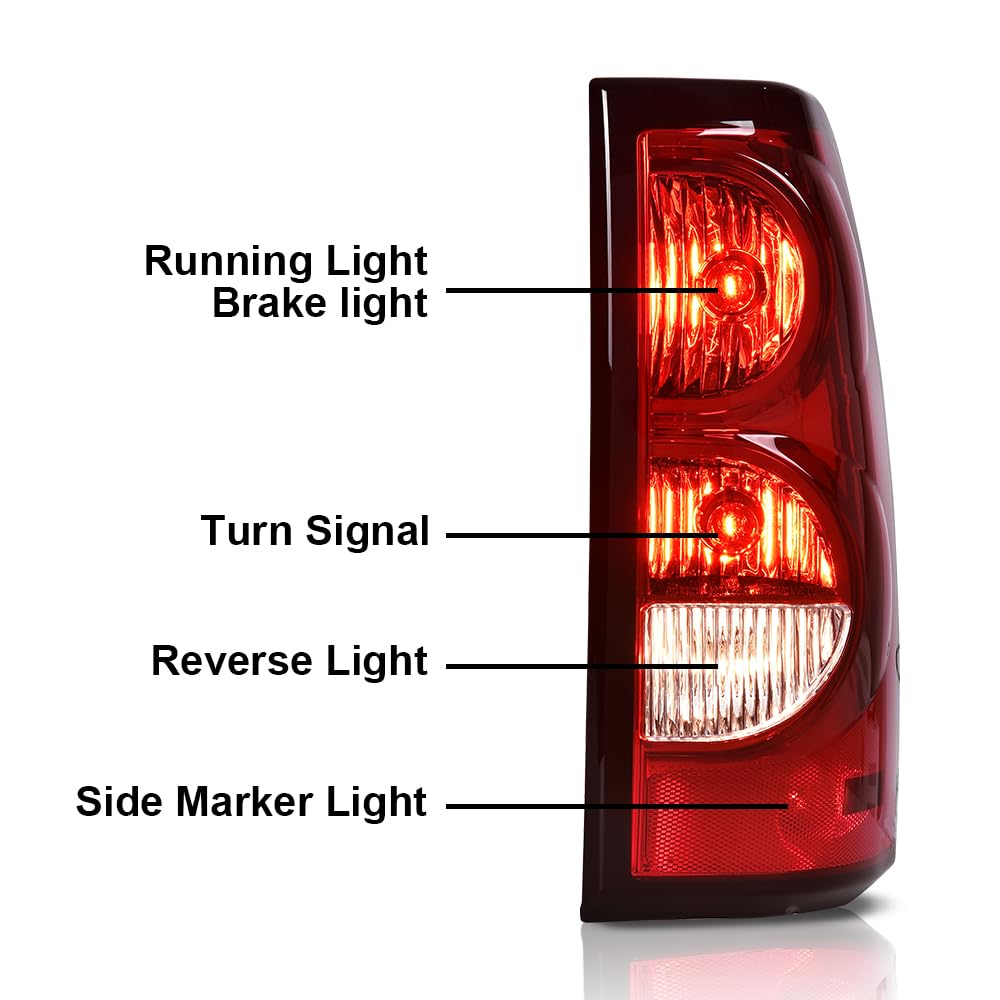 G-PLUS Tail Light Assembly w/Wiring Harness Compatible with Chevy Silverado 1500 2500 2003 2004 2005 2006 Right Passenger Side Rear Brake Lamp, 19169003 19169005, Red Lens