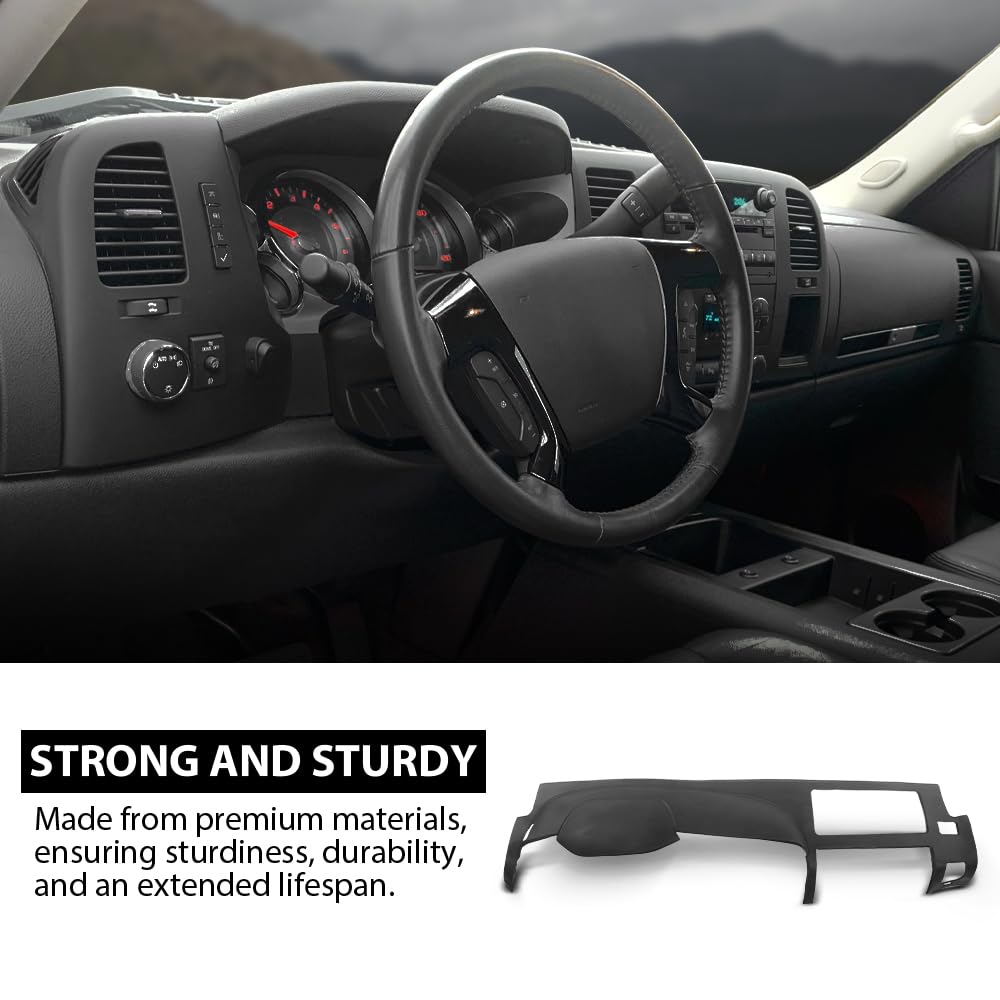G-PLUS TPE Dash Board Cover w/Adhesive, Compatible with Chevy Silverado LS LT WT/GMC Sierra SL SLE 2007-2013 Dual Glovebox Style Dashboard Black