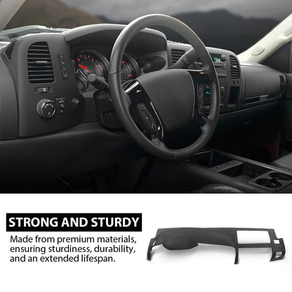 G-PLUS TPE Dash Board Cover w/Adhesive, Compatible with Chevy Silverado LS LT WT/GMC Sierra SL SLE 2007-2013 Dual Glovebox Style Dashboard Black
