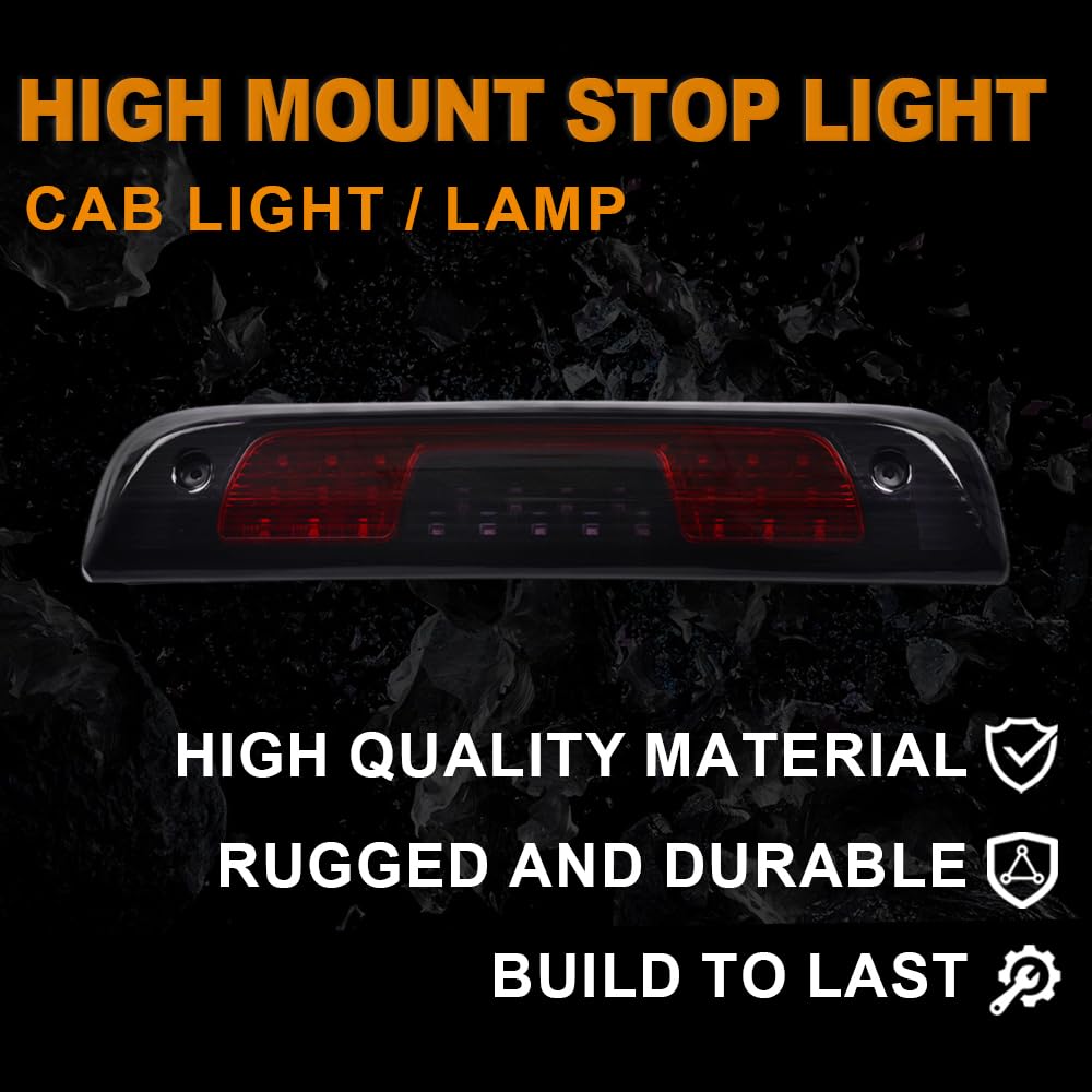 G-PLUS High Mount Rear 3rd Third Brake Light Compatible With 2014-2018 Chevy Silverado GMC Sierra 1500 2500 HD 3500 HD LED Cargo Tail Lamp Black Housing Smoky Red Lens
