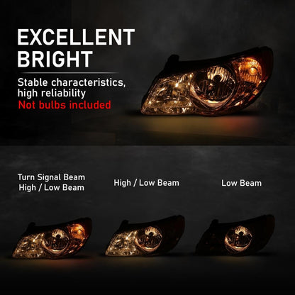 G-PLUS Headlights Assembly w/o Bulb Compatible with Elantra 2007-2010 Left Side Headlamp, Clear Lens Chrome Housing Amber Reflector, HY2502138, HY2503138, 921012H050, faros delanteros