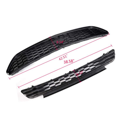 Front Upper & Lower Bumper Grill Mesh Hood Grille Replacement Black 2015-2017 Compatible For Ford Mustang GT 5.0L Without Emblem upgrade 2016