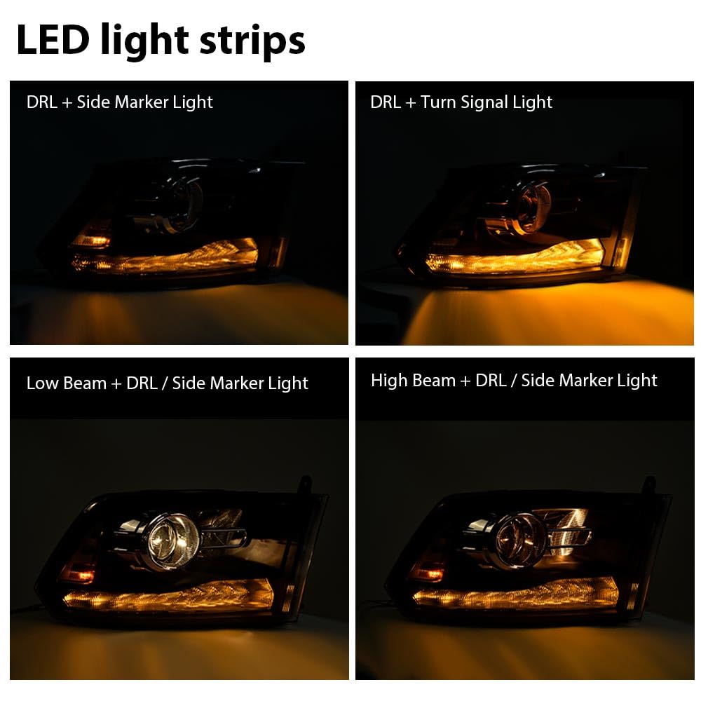 G-PLUS LED Bar Plank Headlights Fit Dodge Ram 1500 2500 3500 2013-2018 Projector Headlight Clear Lens Black Housing Clear Reflector CH2503217 55277409AD Bumper Headlamps,faros delanteros Assembly
