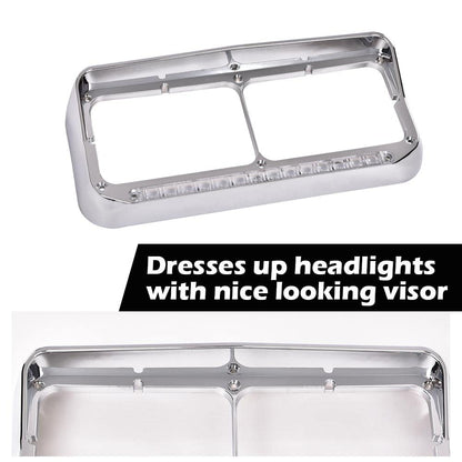 G-PLUS Paired chrome plated 4x6 headlamp visors with amber LED strips - clear lens